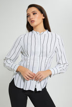 Load image into Gallery viewer, Redtag-White-Stripe-Button-Down-Blouse-Blouses-Women&#39;s-
