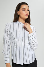 Load image into Gallery viewer, Redtag-White-Stripe-Button-Down-Blouse-Blouses-Women&#39;s-
