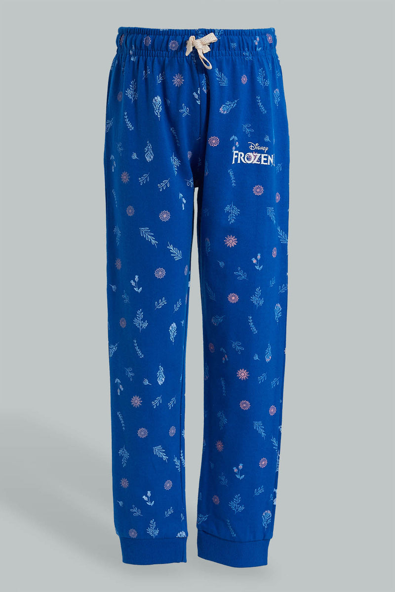 Redtag-Blue-Frozen-Print-Track-Joggers-Girls-2 to 8 Years