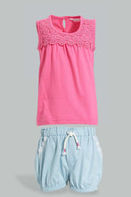 تنزيل الصورة على معرض الصور، Redtag-Pink-Sleeveless-Top-With-Short-Sets-Infant-Girls-3 to 24 Months
