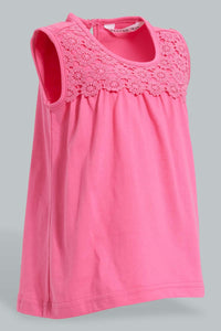 Redtag-Pink-Sleeveless-Top-With-Short-Sets-Infant-Girls-3 to 24 Months