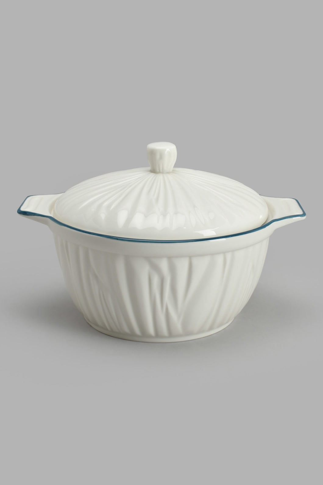 Redtag-White-Porcelain-Embossed-Tureen-With-Grey-Border-Baking-Dish-Home-Dining-