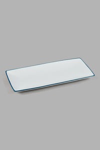 Redtag-White-Porcelain-Embossed-Rectangle-Platter-With-Blue-Border-Category:Trays,-Colour:White,-DANDELION,-Filter:Home-Dining,-HMW-DIN-Sew-Serveware,-New-In,-New-In-HMW-DIN,-Non-Sale,-S22B,-Section:Homewares-Home-Dining-