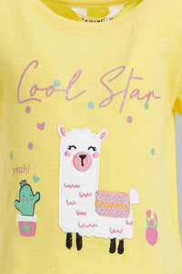 Redtag-Yellow-Placement-Print-Fashion-Tee-Colour:Yellow,-Filter:Infant-Girls-(3-to-24-Mths),-Infant-Girls-T-Shirts,-New-In,-New-In-ING,-Non-Sale,-S22B,-Section:Kidswear-Infant-Girls-3 to 24 Months