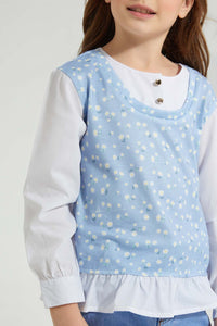 Redtag-Assorted-Printed-Blouse-Colour:Blue,-Filter:Girls-(2-to-8-Yrs),-Girls-Blouses,-New-In,-New-In-GIR,-Non-Sale,-S22A,-Section:Kidswear-Girls-2 to 8 Years