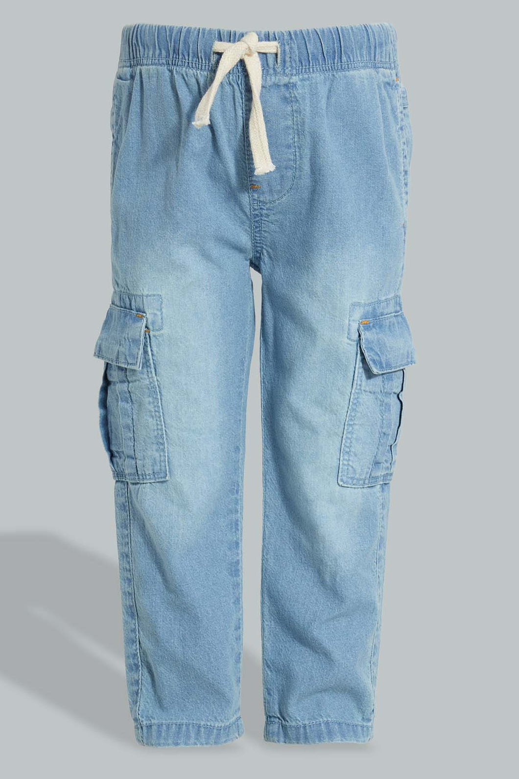 Redtag-Light-Wash-Anti-Fit-Denim-Pant-With-Cargo-Pocket-Jeans-Slim-Fit-Infant-Boys-3 to 24 Months