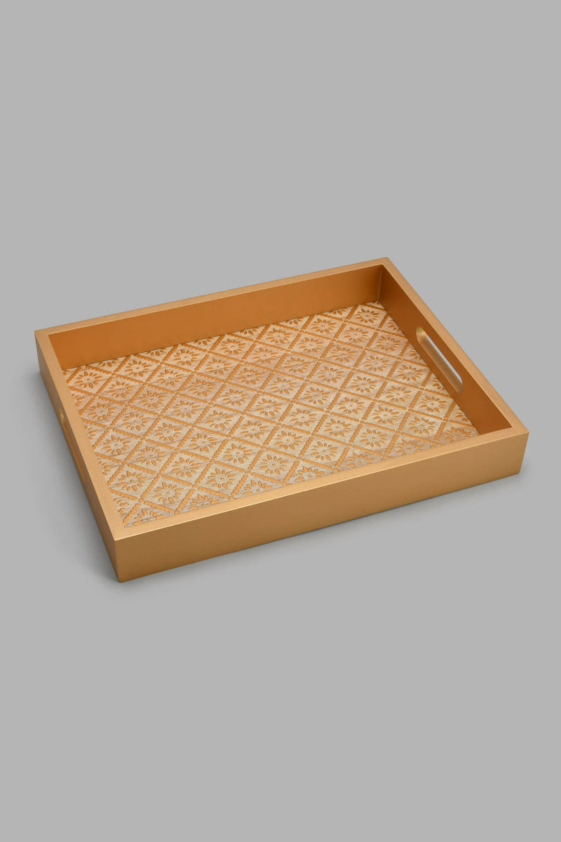 Redtag-Gold-Rectangle-Tray-(Small)-Trays-Home-Dining-