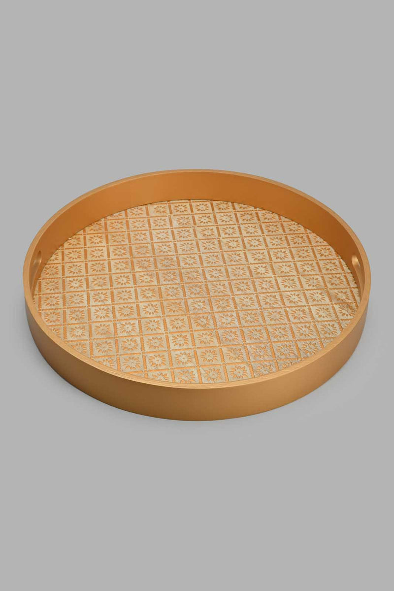 Redtag-Gold-Round-Tray-Trays-Home-Dining-