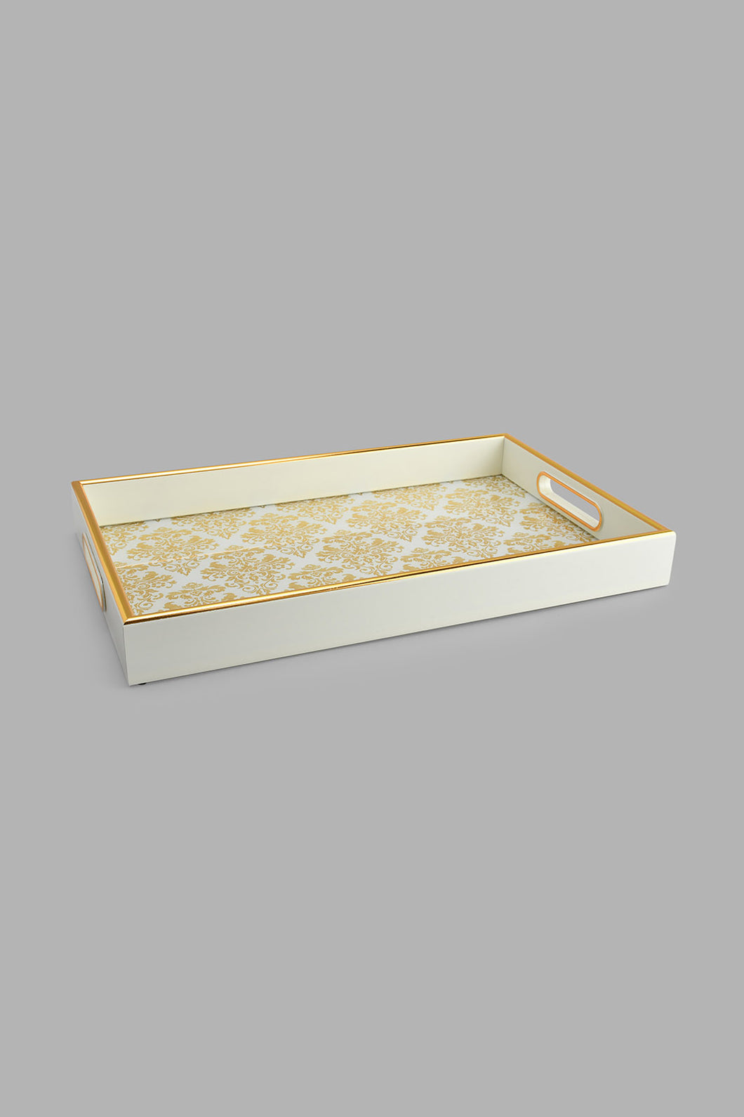 Redtag-Gold-Geometric-Rectangle-Tray-(Medium)-Trays-Home-Dining-