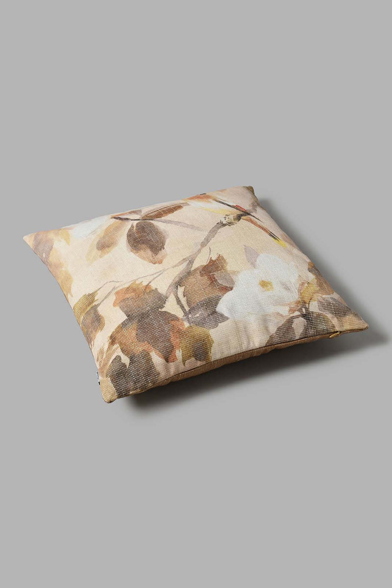 Redtag-Beige-Leaf-Print-Jacquard-Cushion-Cushions-Home-Bedroom-