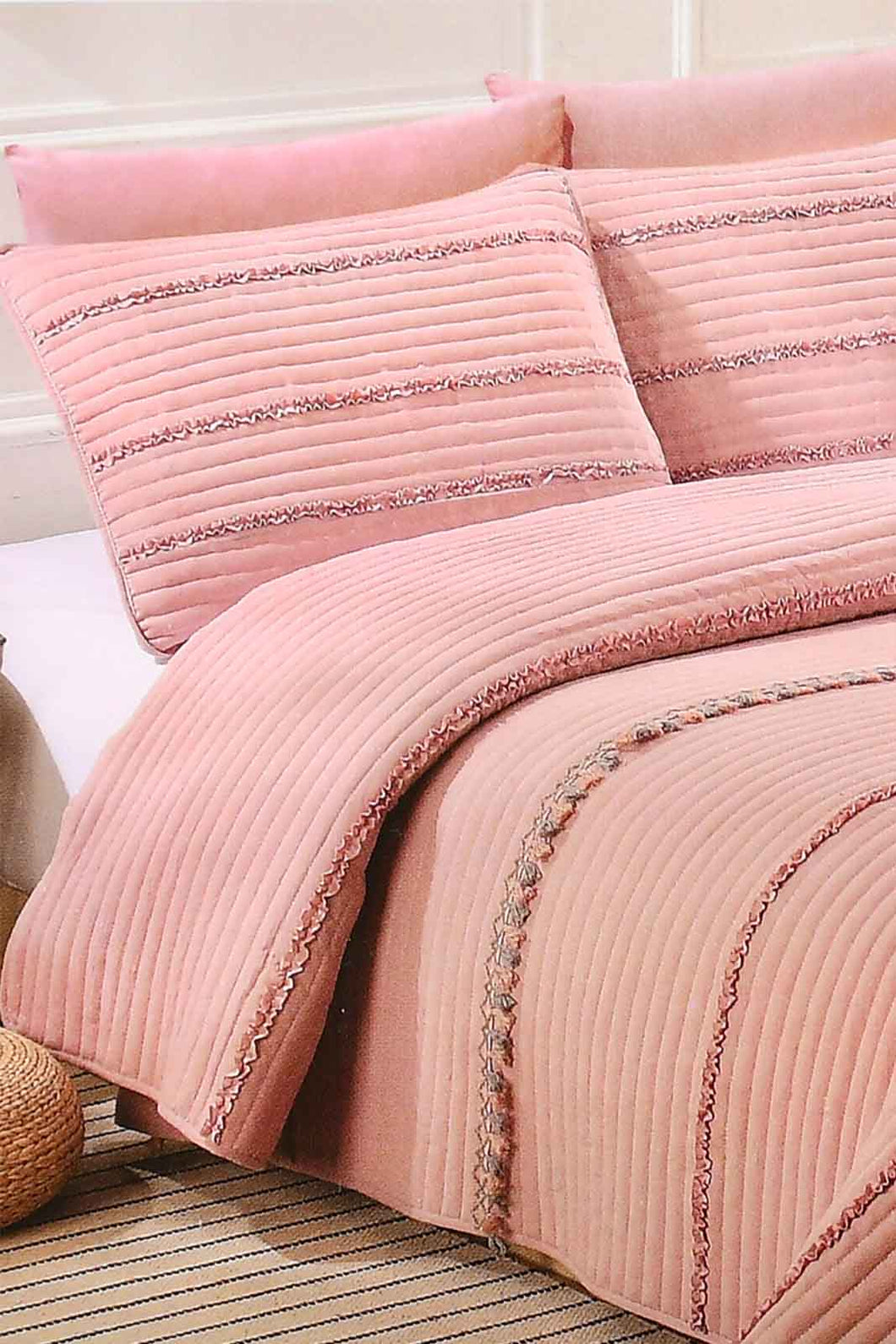 Redtag-Pink-Tassel-3-Piece-Bedspread-Set-(Double-Size)-Colour:Pink,-Filter:Home-Bedroom,-HMW-BED-Bedspreads,-New-In,-New-In-HMW-BED,-Non-Sale,-S22B,-Section:Homewares-Home-Bedroom-