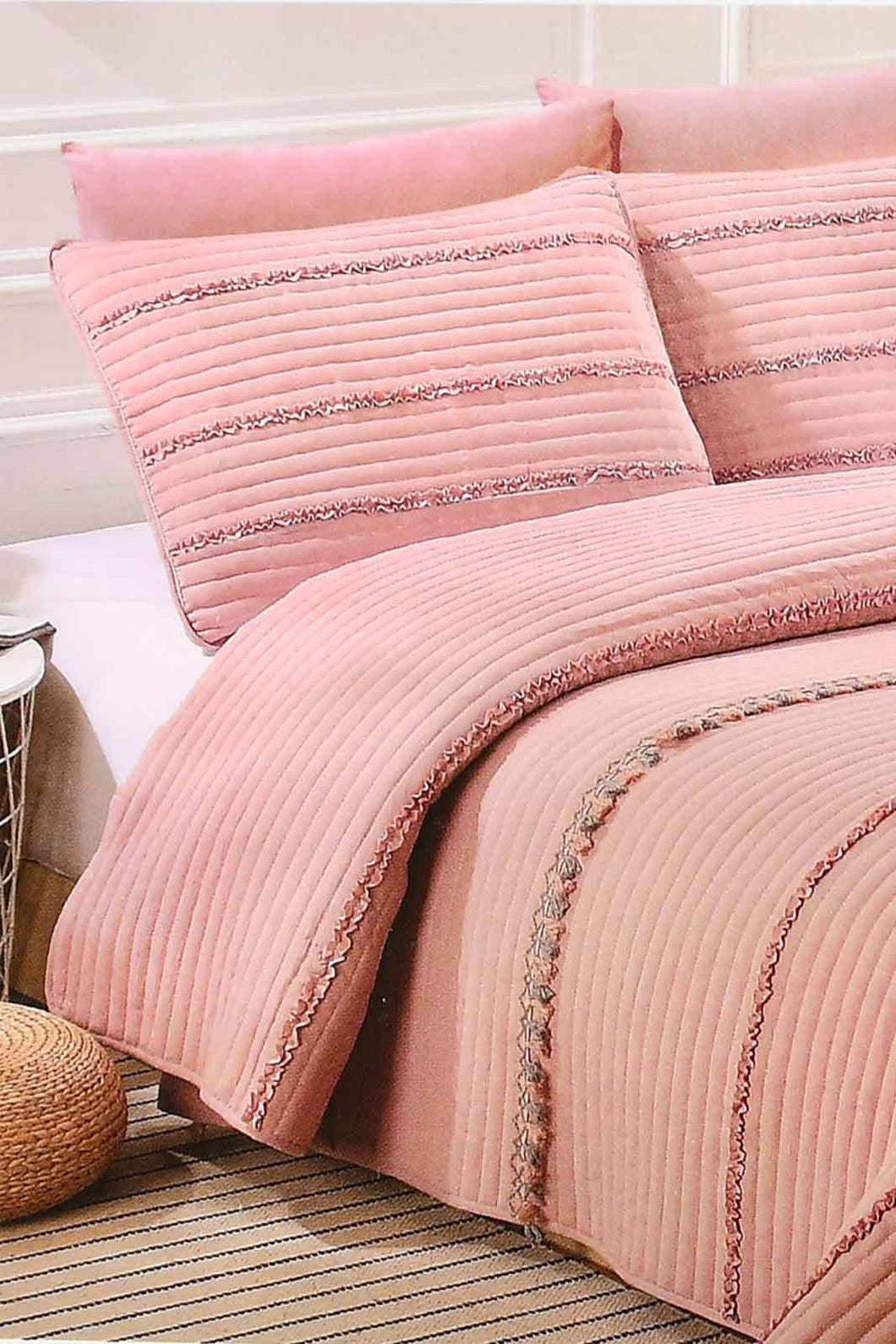 Redtag-Pink-Tassel-3-Piece-Bedspread-Set-(King-Size)-Colour:Pink,-Filter:Home-Bedroom,-HMW-BED-Bedspreads,-New-In,-New-In-HMW-BED,-Non-Sale,-S22B,-Section:Homewares-Home-Bedroom-