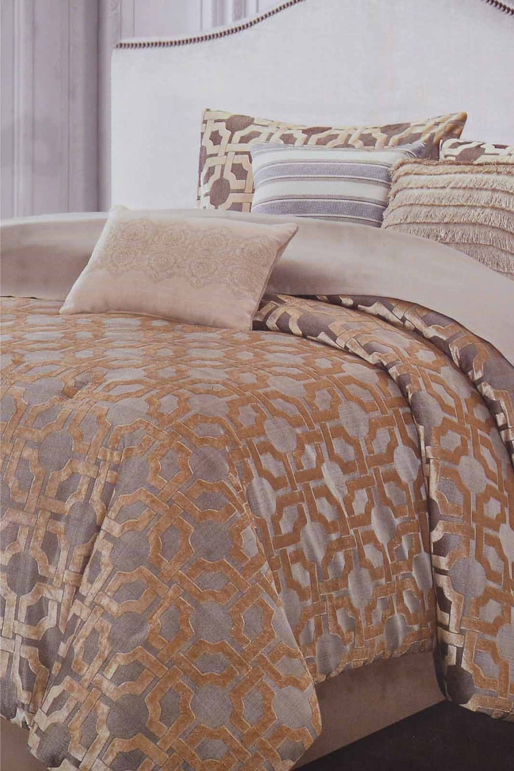 Redtag-Gold-Jacquard-7-Piece-Comforter-Set-
(King-Size)-Comforters-King-Size-Home-Bedroom-