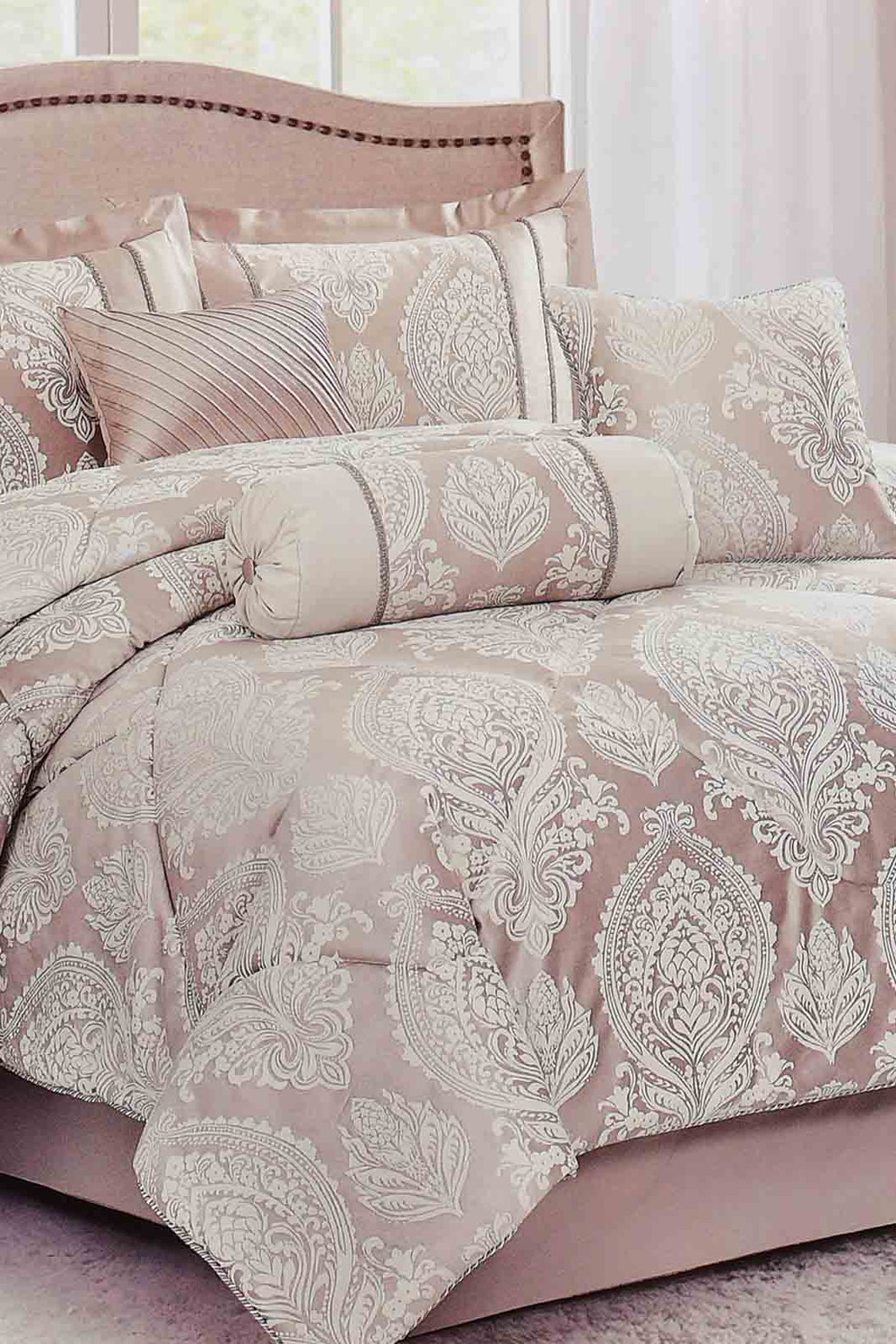 Redtag-Beige-Jacquard-7-Piece-Comforter-Set-
(King-Size)-Comforters-Home-Bedroom-