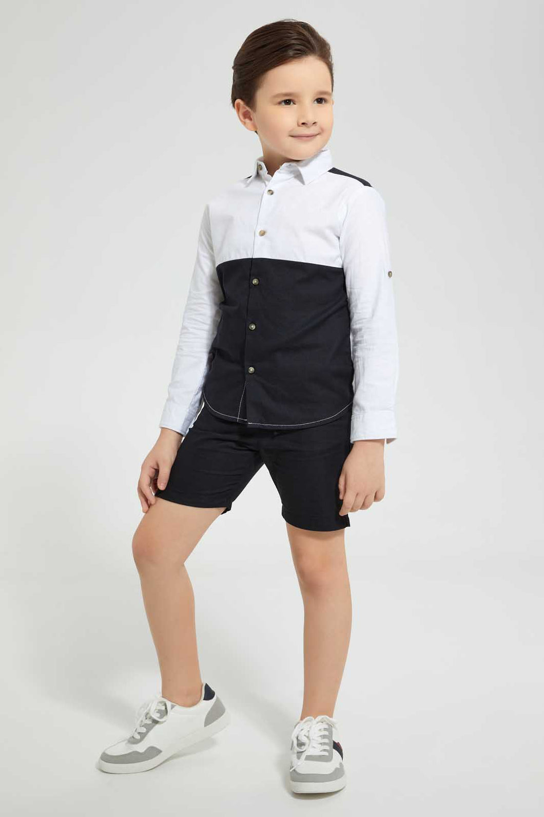 Redtag-Black-Cut-And-Sew-Shirt-And-Short-Set-Sets-Boys-2 to 8 Years