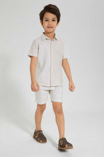 تنزيل الصورة على معرض الصور، Redtag-Stone-Stripe-Panelled-Shirt-And-Short-Set-Sets-Boys-2 to 8 Years
