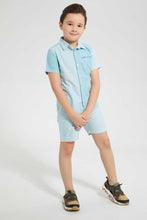 تنزيل الصورة على معرض الصور، Redtag-Navy-Stripe-Panelled-Shirt-And-Short-Set-Sets-Boys-2 to 8 Years
