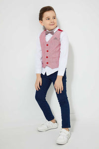 Redtag-Red-Waistcoat-And-Shirt-Set-Sets-Boys-2 to 8 Years