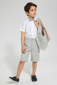 Redtag-Beige-Check-Short-Shorts-Boys-2 to 8 Years