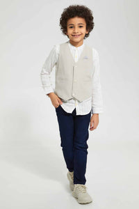 Redtag-Stone-Waistcoat-And-Stripe-Shirt-Set-Sets-Boys-2 to 8 Years