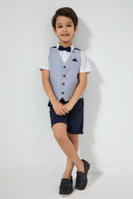 تنزيل الصورة على معرض الصور، Redtag-Blue-Waistcoat-And-PrinT-Shirt-Set-Sets-Boys-2 to 8 Years
