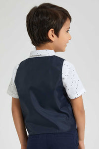 Redtag-Blue-Waistcoat-And-PrinT-Shirt-Set-Sets-Boys-2 to 8 Years