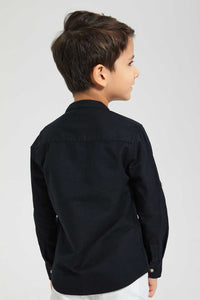 Redtag-Black-Double-Pocket-Mandarin-Collar-Shirt-Casual-Shirts-Boys-2 to 8 Years