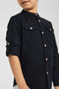 Redtag-Black-Double-Pocket-Mandarin-Collar-Shirt-Casual-Shirts-Boys-2 to 8 Years