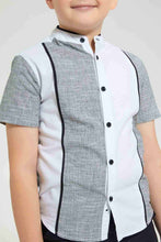 Load image into Gallery viewer, Redtag-White-Panelled-Mandarin-Short-Sleeve-Shirt-Casual-Shirts-Boys-2 to 8 Years
