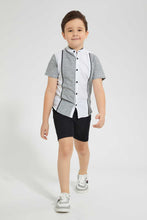 Load image into Gallery viewer, Redtag-White-Panelled-Mandarin-Short-Sleeve-Shirt-Casual-Shirts-Boys-2 to 8 Years
