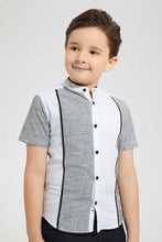 Load image into Gallery viewer, Redtag-White-Panelled-Mandarin-Short-Sleeve-Shirt-Casual-Shirts-Boys-2 to 8 Years
