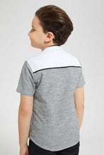 Load image into Gallery viewer, Redtag-White-Panelled-Mandarin-Short-Sleeve-Shirt-Casual-Shirts-Boys-2 to 8 Years
