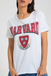 Redtag-White-Harvard-Print-T-Shirt-Active-Tees-Women's-