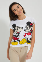 Load image into Gallery viewer, Redtag-White-Mickey-&amp;-Minnie-Mouse-Extended-Sleeve-T-Shirt-Graphic-Prints-Senior-Girls-9 to 14 Years
