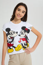 Load image into Gallery viewer, Redtag-White-Mickey-&amp;-Minnie-Mouse-Extended-Sleeve-T-Shirt-Graphic-Prints-Senior-Girls-9 to 14 Years
