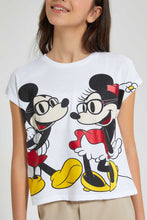 Load image into Gallery viewer, Redtag-White-Mickey-&amp;-Minnie-Mouse-Extended-Sleeve-T-Shirt-Graphic-Prints-Senior-Girls-9 to 14 Years
