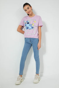 Redtag-Purple-Stitch-Boxy-Crop-Top-Graphic-Prints-Senior-Girls-9 to 14 Years