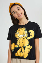 تنزيل الصورة على معرض الصور، Redtag-Black-Garfield-Boxy-Crop-Top-Graphic-Prints-Senior-Girls-9 to 14 Years
