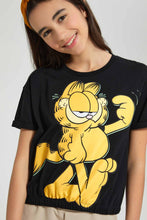 تنزيل الصورة على معرض الصور، Redtag-Black-Garfield-Boxy-Crop-Top-Graphic-Prints-Senior-Girls-9 to 14 Years

