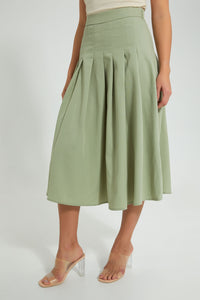 Redtag-Green-Flared-Skirt-Colour:Green,-Filter:Women's-Clothing,-Limited-Edition-Skirts,-New-In,-New-In-Women,-Non-Sale,-S22B,-Section:Women-Women's-