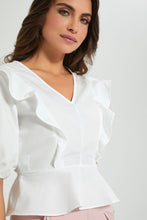 تنزيل الصورة على معرض الصور، Redtag-White-Short-Sleeve-V-Neck-Top-Colour:White,-Filter:Women&#39;s-Clothing,-Limited-Edition-Blouses,-New-In,-New-In-Women,-Non-Sale,-S22B,-Section:Women-Women&#39;s-
