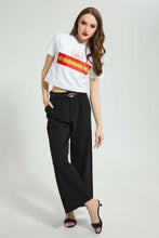 تنزيل الصورة على معرض الصور، Redtag-Black-Wide-Leg-Pant-With-Belt-Leggings-Women&#39;s-
