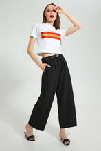 تنزيل الصورة على معرض الصور، Redtag-Black-Wide-Leg-Pant-With-Belt-Leggings-Women&#39;s-
