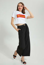 تنزيل الصورة على معرض الصور، Redtag-Black-Wide-Leg-Pant-With-Belt-Leggings-Women&#39;s-
