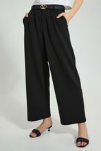 تنزيل الصورة على معرض الصور، Redtag-Black-Wide-Leg-Pant-With-Belt-Leggings-Women&#39;s-
