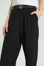 تنزيل الصورة على معرض الصور، Redtag-Black-Wide-Leg-Pant-With-Belt-Leggings-Women&#39;s-
