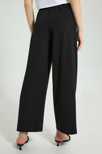 Redtag-Black-Wide-Leg-Pant-With-Belt-Leggings-Women's-