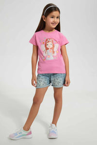 Redtag-Blue-Aop-Short-Casual-Shorts-Girls-2 to 8 Years