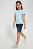 Redtag-Dark-Wash-Roll-Up-Hem-Shirt-Casual-Shorts-Girls-2 to 8 Years