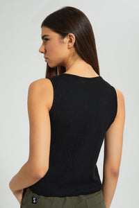 Redtag-Black-Sleeveless-Ribbed-T-Shirt-Plain-Women's-